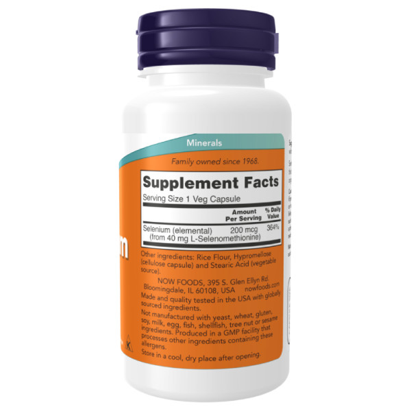 Product composition NOW Foods Selenium 200mcg 90 caps. Vege