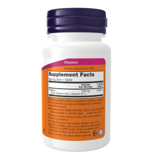 Product composition NOW Foods Vitamin B-1 Thiamine 100mg 100 tabs.