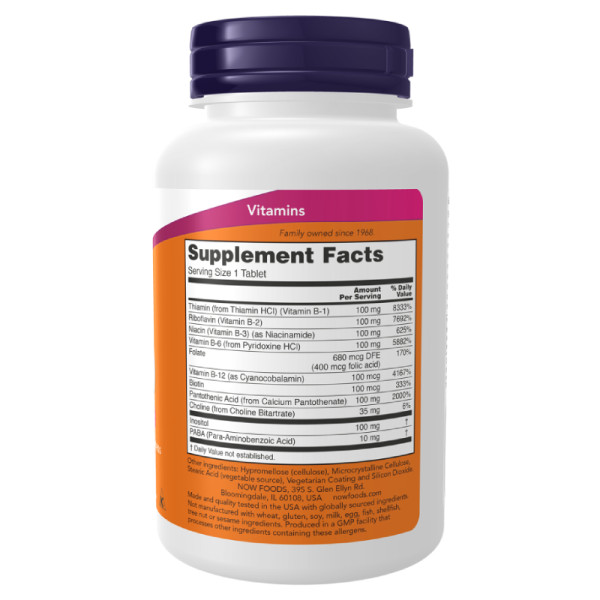 Product composition NOW Foods Witamin B-100 100 tabs. Sustained Release