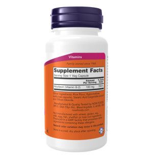 Product composition NOW Foods B-2 Riboflavin 100mg 100 caps. Vege