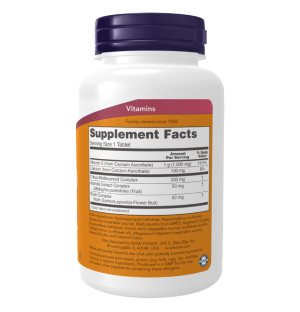 Product composition NOW Foods Witamin C-1000 Complex 90 tabs. Buffered with 250mg Bioflavonoids