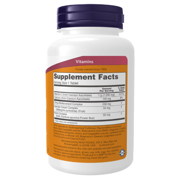 Product composition NOW Foods Witamin C-1000 Complex 90 tabs. Buffered with 250mg Bioflavonoids