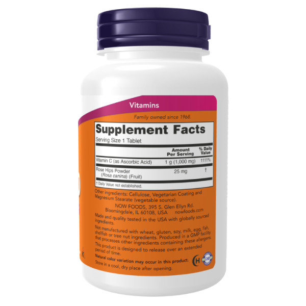 Product composition NOW Foods Vitamin C-1000 with Rose Hips 250 tabs. Sustained Release