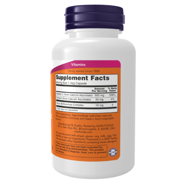 Product composition NOW Foods Vitamin C-500 Calcium Ascorbate-C 100 caps. Vege