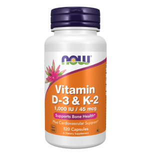 NOW Foods Vitamin D-3 & K-2 1000IU 120 caps. Vege