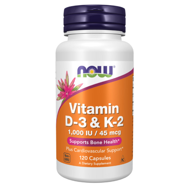 NOW Foods Vitamin D-3 & K-2 1000IU 120 caps. Vege