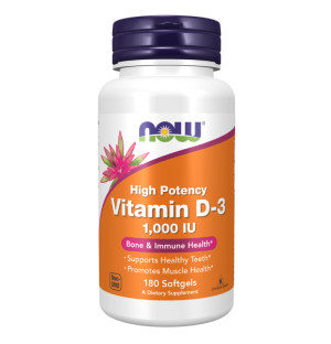 NOW Foods Vitamin D-3 1000IU 180 kaps. Softgels