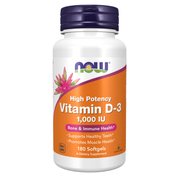 NOW Foods Vitamin D-3 1000IU 180 kaps. Softgels