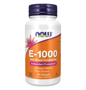 NOW Foods Vitamin E-1000 Natürliche Tocopherol Mischung 50 kaps. Softgels