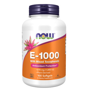 NOW Foods Vitamin E-1000 Natürliche Tocopherol Mischung 100 kaps. Softgels