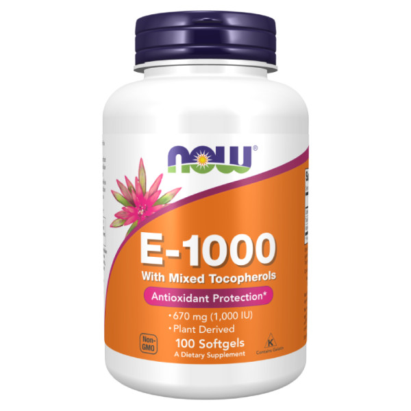 NOW Foods Vitamin E-1000 Natürliche Tocopherol Mischung 100 kaps. Softgels