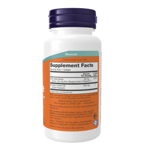 Product composition NOW Foods Zinc Glycinate 30 mg 120 caps. Softgels