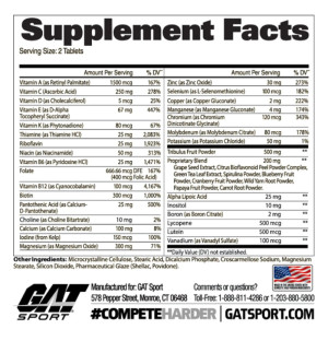 Product composition GAT Sport MultiVitamin + Test 60 tabs.