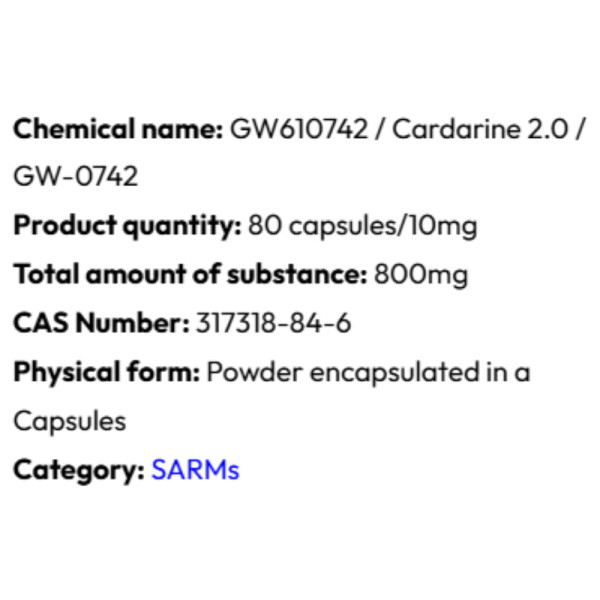 Szczegółowe informacje Powerock Pharma GW-0742 SUPER CARDARINE 10mg 80 kaps.