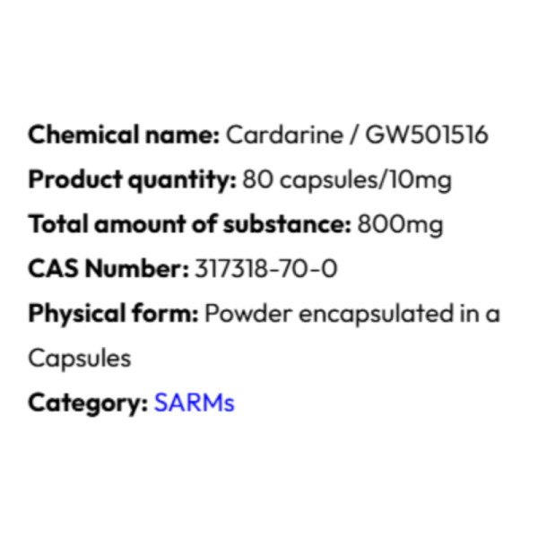 Product details Powerock Pharma GW501516 CARDARINE 10mg 80 caps.