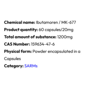 Product details Powerock Pharma MK-677 IBUTAMOREN 20mg 60 caps.