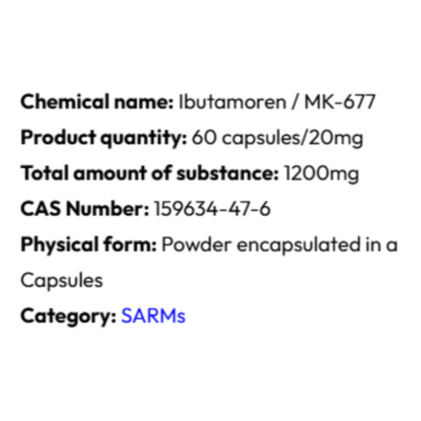 Product details Powerock Pharma MK-677 IBUTAMOREN 20mg 60 caps.