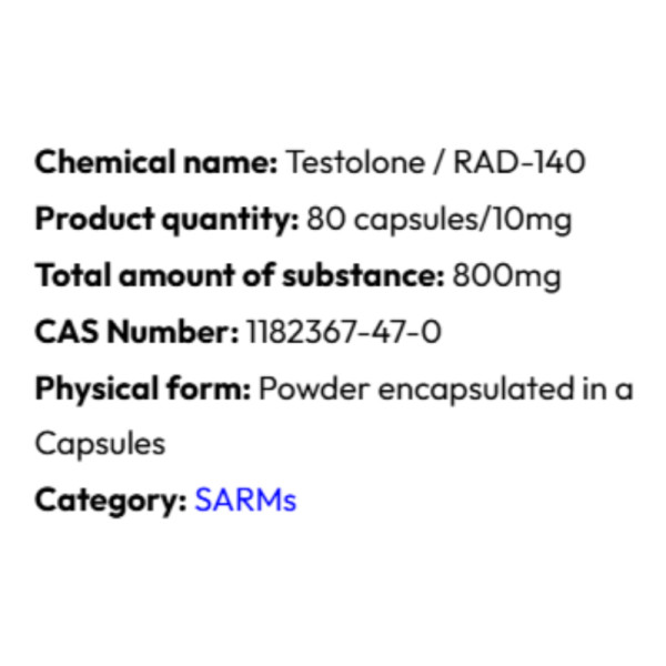 Detailed information Powerock Pharma RAD-140 TESTOLONE 10mg 80 caps.