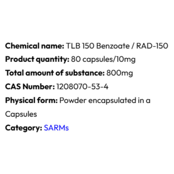 Szczegółowe informacje Powerock Pharma RAD-150 TLB 150 BENZOATE 10mg 80 kaps.