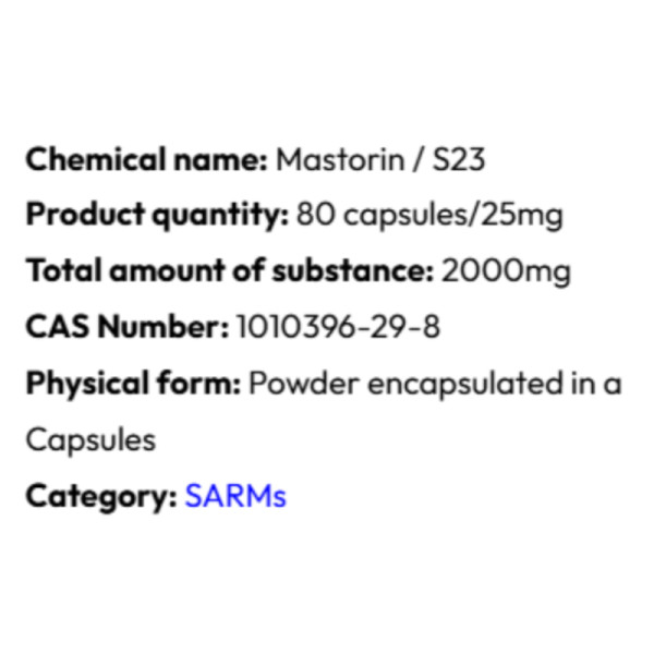 Detailed information Powerock Pharma S23 MASTORIN 25mg 80 caps.