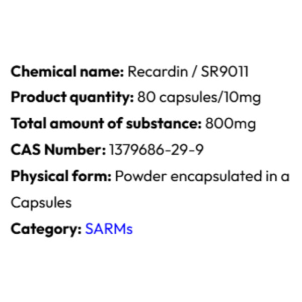 Detailed information Powerock Pharma SR9011 RECARDIN 10mg 80 caps.