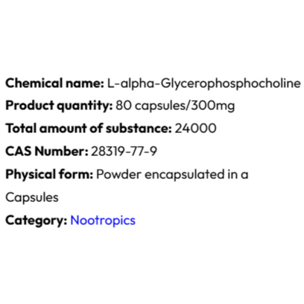 Detailed information Powerock Pharma ALPHA GPC 300mg 80 caps.