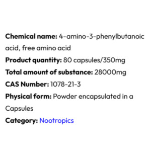 Detailed information Powerock Pharma PHENIBUT FAA 350mg 80 caps.