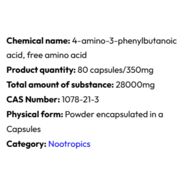 Detailed information Powerock Pharma PHENIBUT FAA 350mg 80 caps.