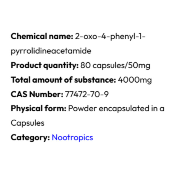 Detailed information Powerock Pharma PHENYLPIRACETAM 50mg 80 caps.