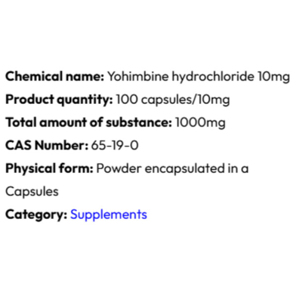 Detailed information Powerock Pharma YOHIMBINE HCL 10mg 100 kaps.