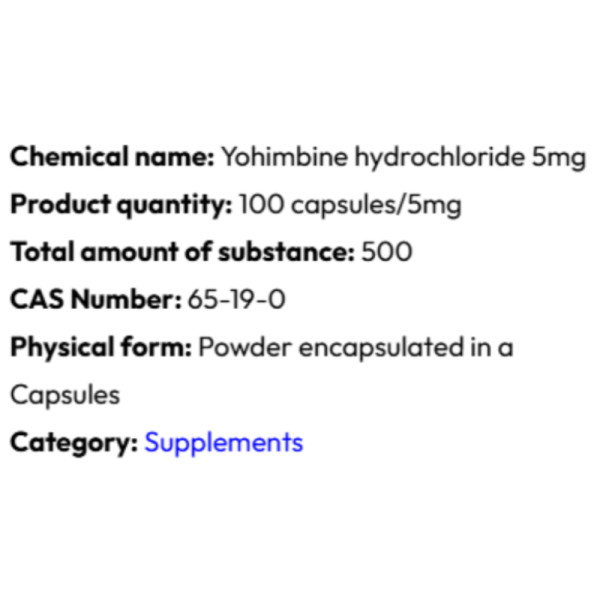 Detailed information Powerock Pharma YOHIMBINE HCL 5mg 100 kaps.