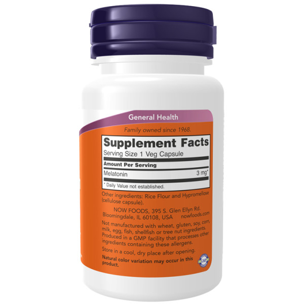 Zusammensetzung NOW Foods Melatonin 3mg 60 kaps. Vege