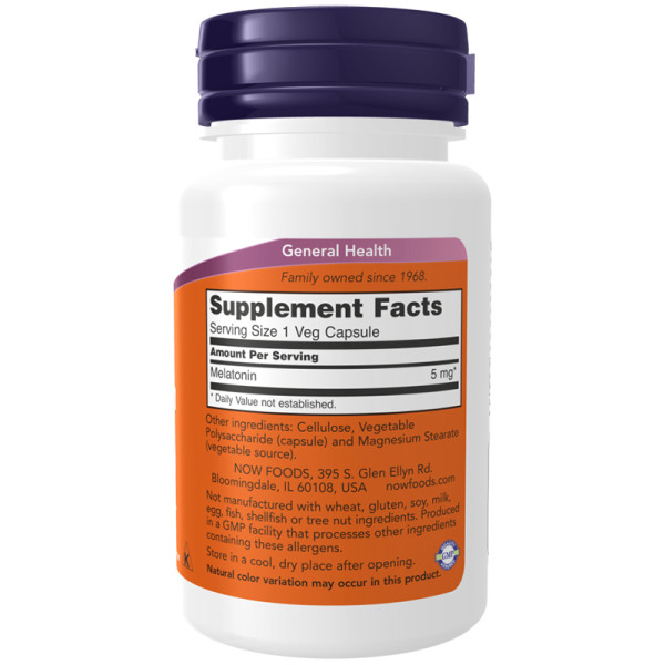 Product composition NOW Foods Melatonin 5mg 60 caps. Vege