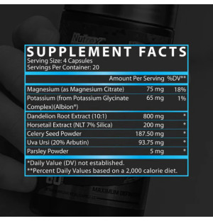 Nutrex Lipo 6 Diuretic – skład: magnez, potas, ekstrakt z mniszka, skrzypu, selera, uva ursi, pietruszki, 20 porcji