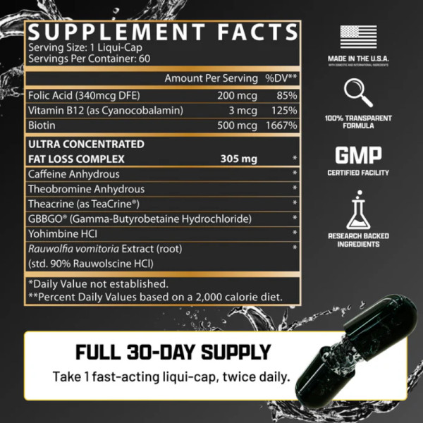 Product composition Nutrex LIPO6 Hers UC (USA Version) 60 caps.