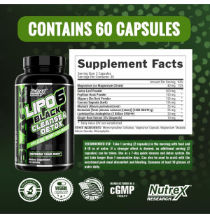 Product composition Nutrex LIPO6 BLACK Cleanse & Detox 60 caps.