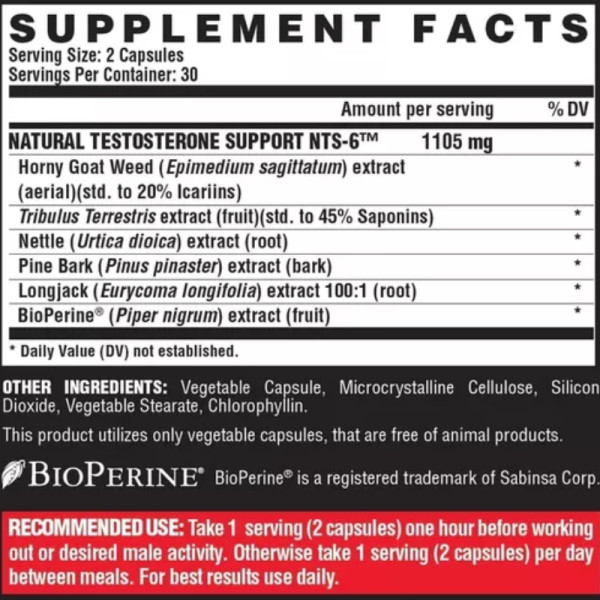 Product composition Nutrex VITRIX MALE PERFORMANCE NTS-6 30 caps.