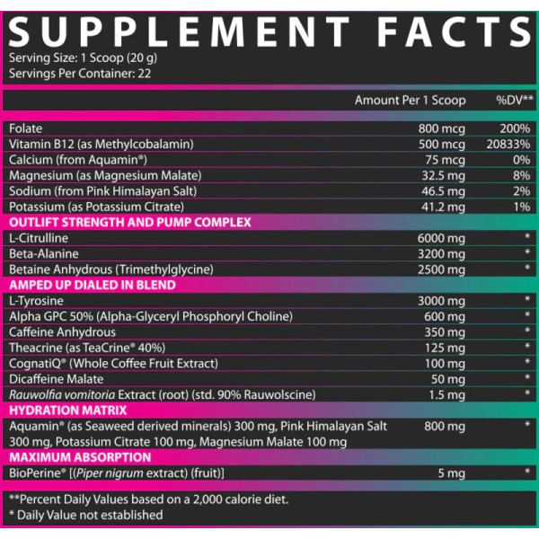 Product composition Nutrex Outlift AMPED 445g Strawberry-Watermelon