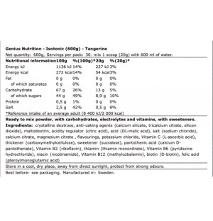 Zusammensetzung Genius Nutrition Isotonic 600g Mandarine