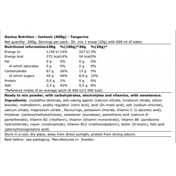 Zusammensetzung Genius Nutrition Isotonic 600g Mandarine