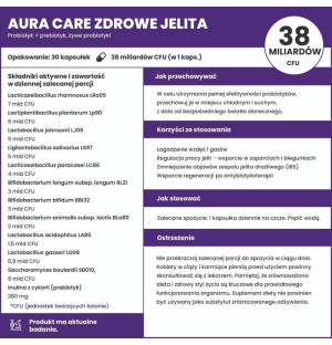 Product composition Aura Care Probiotic + Prebiotic Healthy Guts 30 caps.