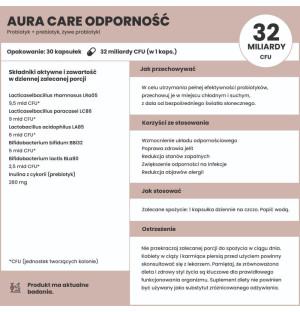 Product composition Aura Care Probiotic + Prebiotic Immunity 30 caps.