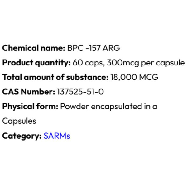 Detailed information Powerock Pharma BPC-157 ARG 300mcg 60 caps. 18 000mcg ★