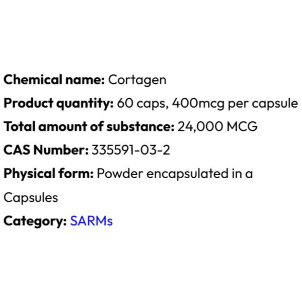 Detailed information Powerock Pharma Cortagen 400mcg 60 caps. 24 000mcg ★