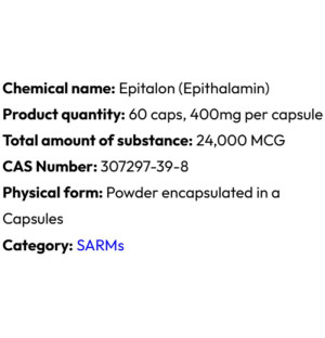 Detailed information Powerock Pharma Epithalon 400mcg 60 caps. 24 000mcg ★