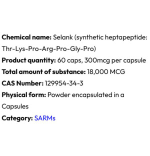 Detailed information Powerock Pharma Selank 300mcg 60 caps. 18 000mcg ★