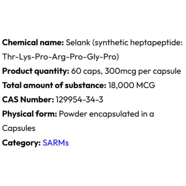 Detailed information Powerock Pharma Selank 300mcg 60 caps. 18 000mcg ★