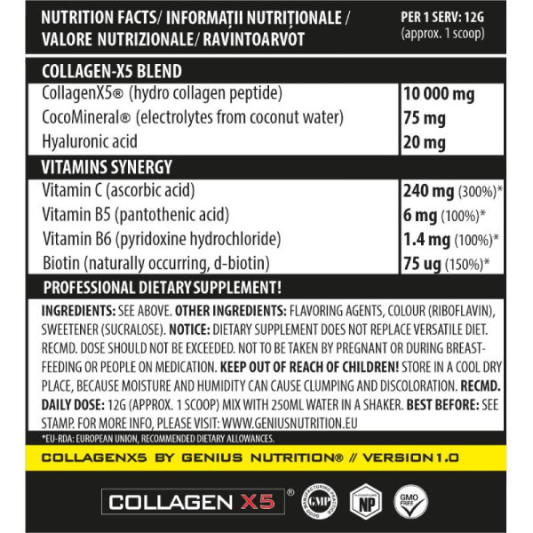 Zusammensetzung Genius Nutrition Collagen-X5 360g