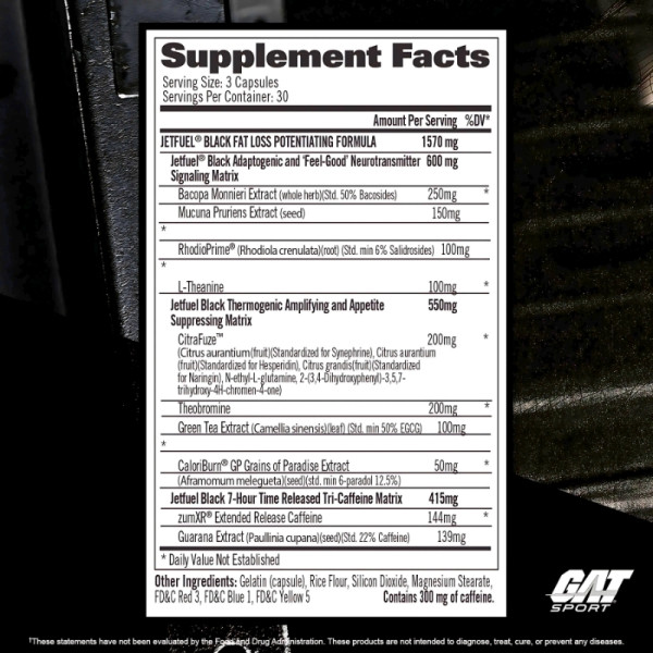 Product composition GAT Sport Jetfuel Black 90 caps.