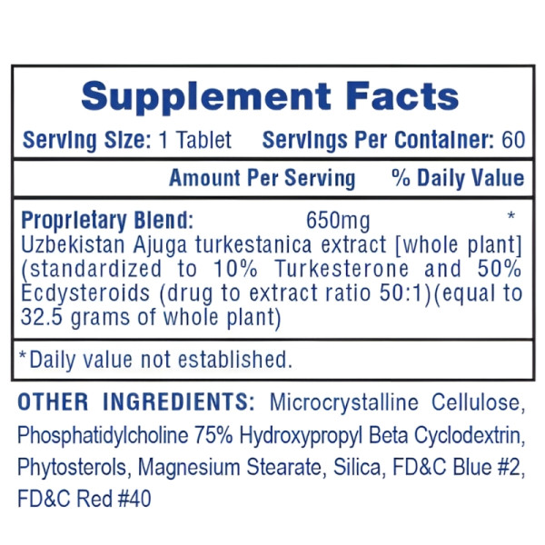 Product composition Hi-Tech Pharma Turkesterone 650 60 tabs.